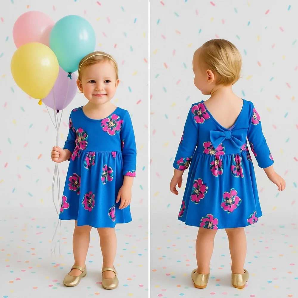 Lilly Pulitzer Girls Evelyn Dress – Royce Blue Corsage Print – Size XS 2–3 2T
